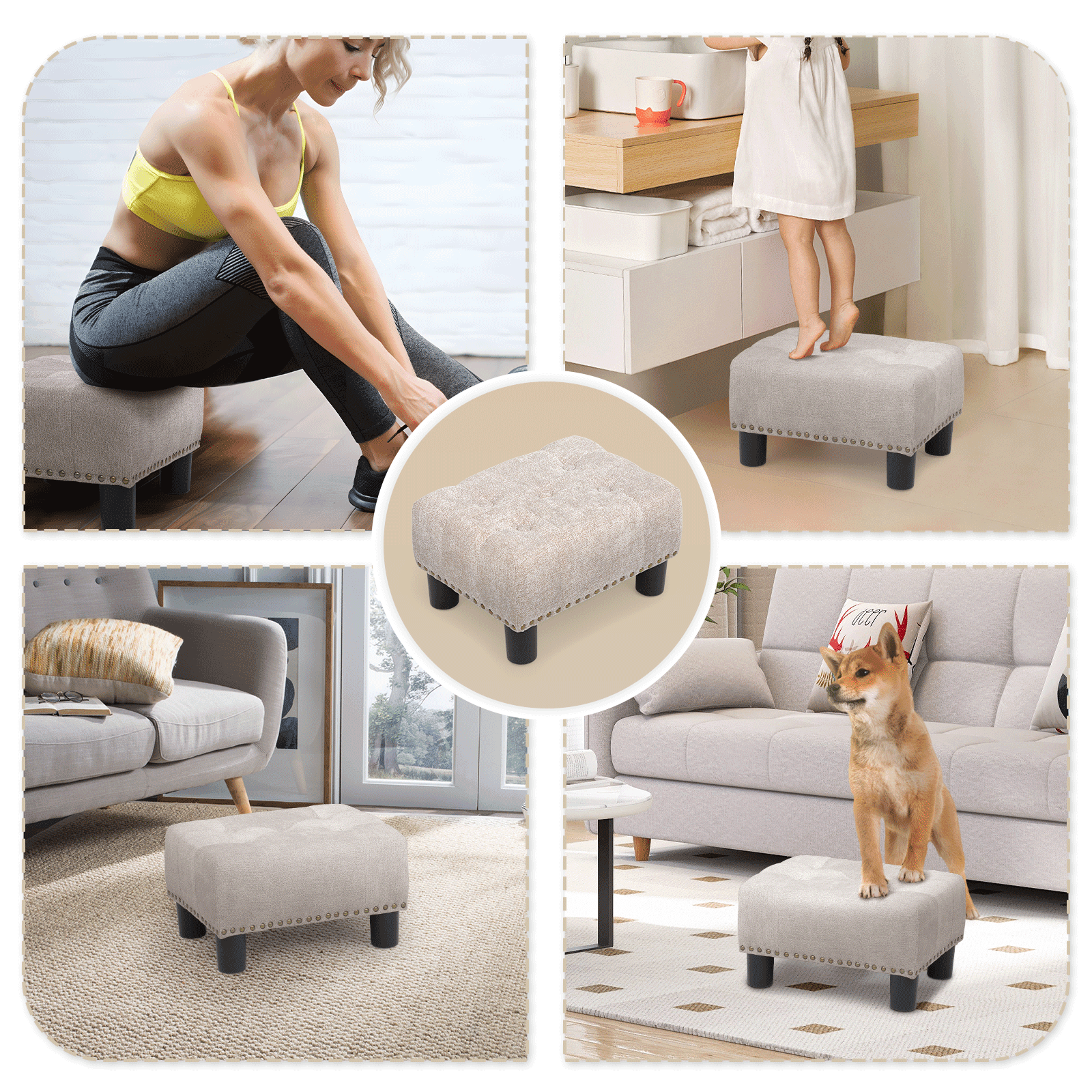 OSM Foot Stool Ottoman, Small Ottoman Foot Rest with Legs, Rectangle Foolstool Ottomans for Couch, Ottoman Foot Stools for Living Room Entryway (Sandy Beige)
