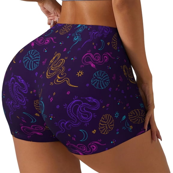 Logiee Colorful Snake Print Women's Biker Shorts,Workout Gym Shorts,Scrunch Shorts,Tummy Control Hidden Scrunch Running Yoga Shorts-Small