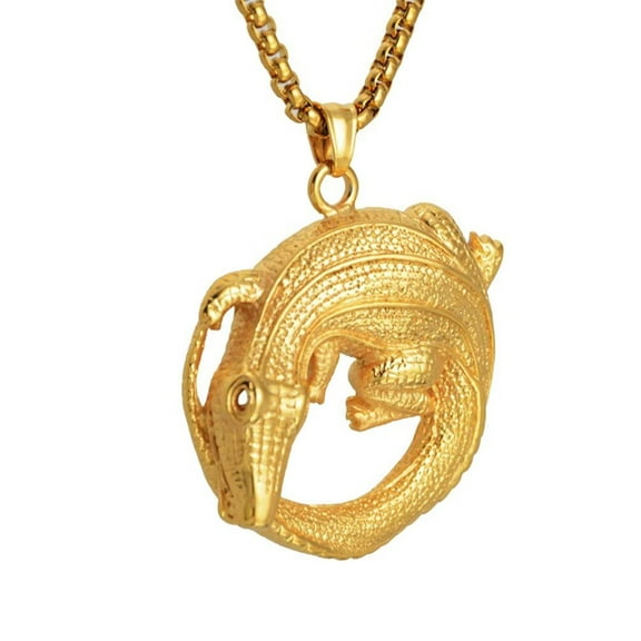PAMTIER Men's Stainless Steel Creative Domineering Crocodile Biker Pendant Necklace Gothic Vintage Punk Alligator Sinensis Gold No Chain