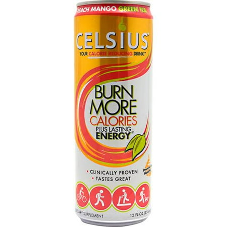 Celsius Green Tea Energy Drink, Peach Mango, 12 Fl Oz, Pack of 12