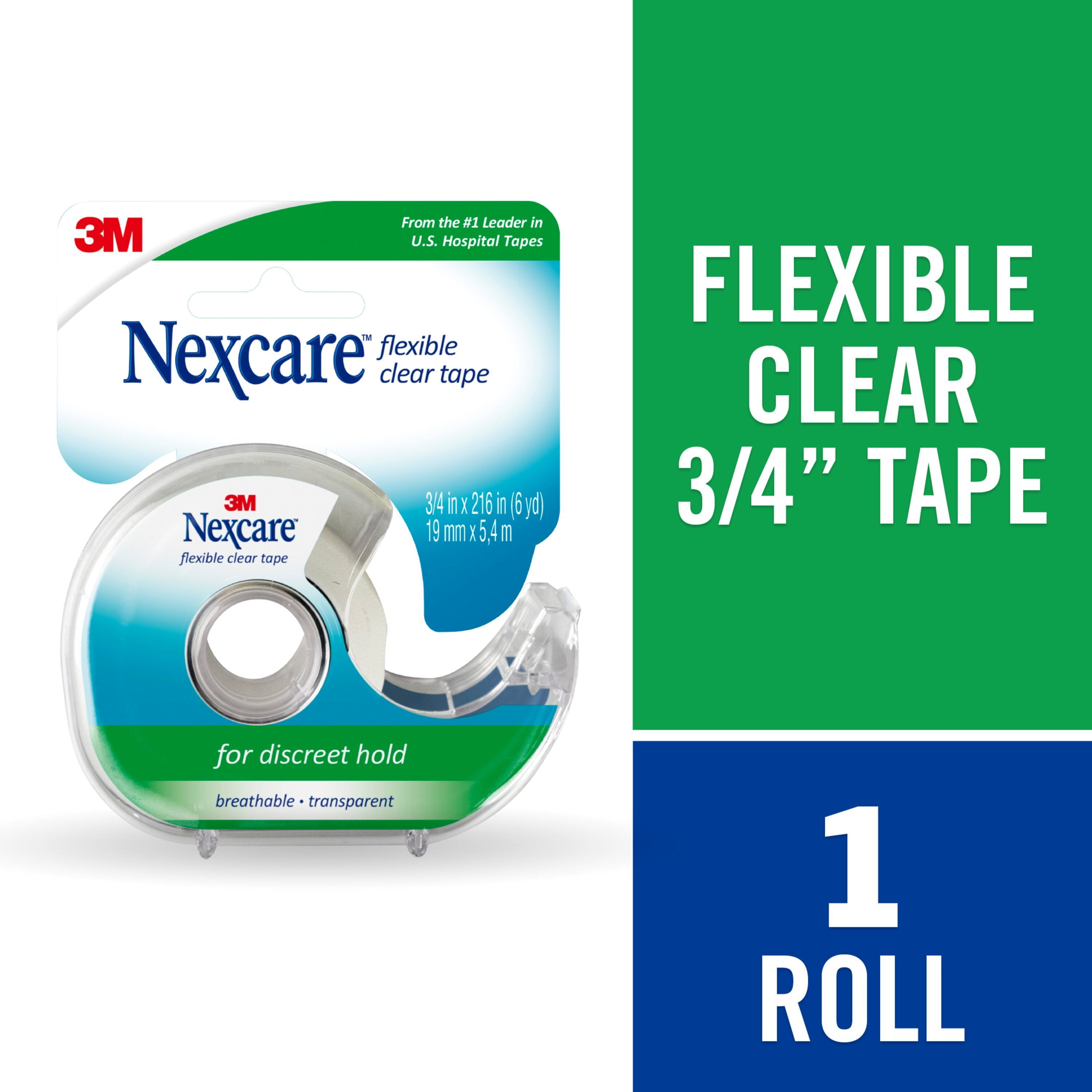 Nexcare Flexible Clear First Aid Tape w/ Dispenser, 3/4" x 7 yds