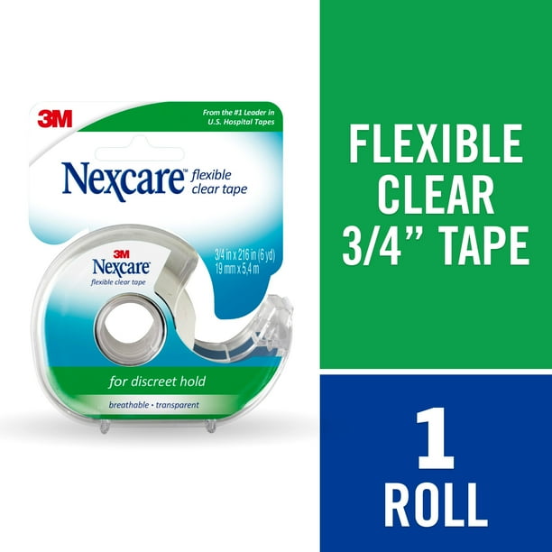 Nexcare Flexible Clear First Aid Tape w/ Dispenser, 3/4" x 7 yds