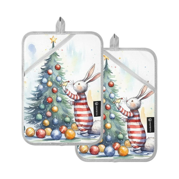ALAZA Rabbit and Christmas Tree Pot Holders Set of 2 Heat Resistant Kitchen Oven Mitts