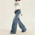thumbnail image 6 of Women's Low Rise Wide Leg Flare Jeans Retro Loose Straight Baggy Floor-Length Denim Pants, 6 of 10