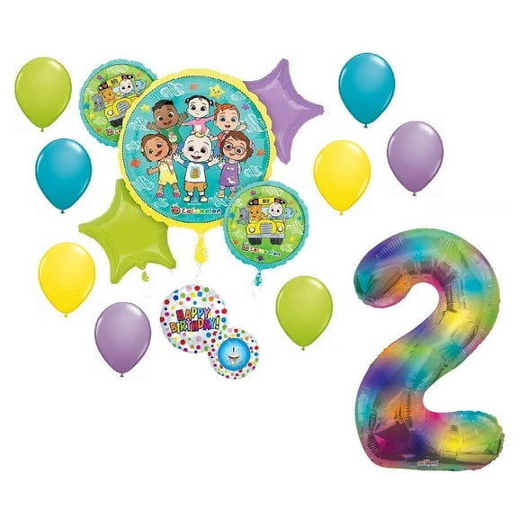 DalvayDelights CoComelon Birthday Balloon Bouquet Decorations Set Foil Yellow, Lime Green,15 Pack