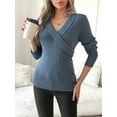 thumbnail image 4 of Botton Side Surplice Neck Sweater, Elegant Long Sleeve Sweater For Fall & Winter, Women's Clothing, 4 of 5