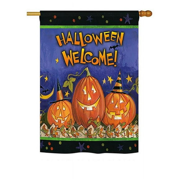 Breeze Decor BD-HO-H-112079-IP-BO-DS02-US 28 x 40 in. Seasonal Halloween Impressions Decorative Vertical House Flag - Halloween Welcome Fall