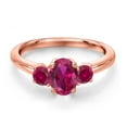 thumbnail image 3 of Gem Stone King 18K Rose Gold Plated Silver Red Created Ruby Engagement Ring for Women | 1.35 Cttw | Oval 7X5MM | Gemstone July Birthstone | Size 7, 3 of 6