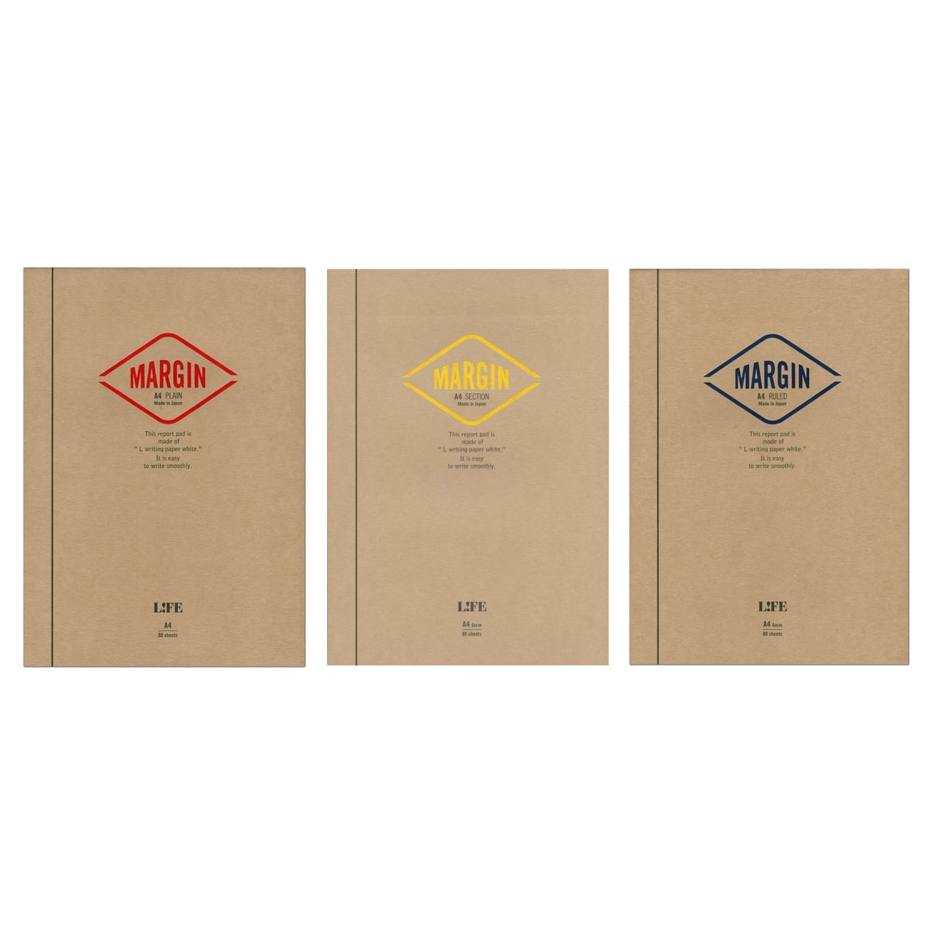 Life Margin Report Plain Notepad [Bound On Top]: 8 in. x 12 in. (Tan/Red Cover, Blank Pages)