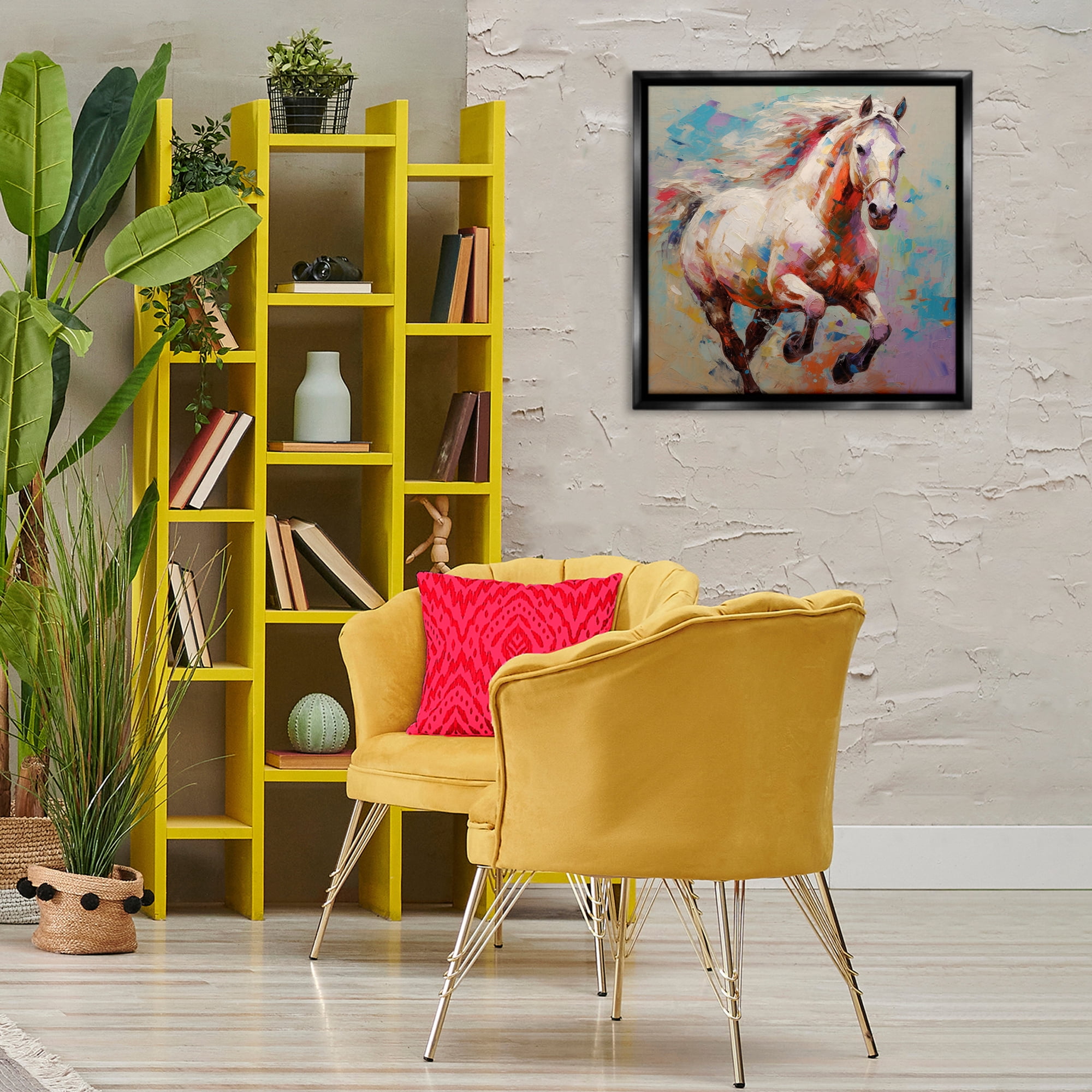 Stupell Industries Trotting Horse Abstraction Animals & Insects Painting Black Floater Framed Canvas Art Print Wall Art, 25 x 25