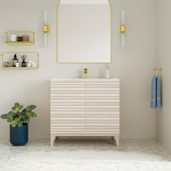 Cascade 30" Freestanding Bathroom Vanity in White Oak with Sink Top