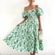 thumbnail image 1 of Fashion Puff Sleeve Pleated Beach Dress Sweet Fresh Summer Loose Women Long Dresses Sexy Hollow Off Shoulder Printed Bohe DressM Gao Jinjia LED, 1 of 2