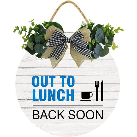 Eveokoki 12" Out For Lunch Sign For Office, Out To Lunch Be Back Soon Wood Door Sign For Dining Break Room,Food Kitchen,Office Work,Wood Sign,Business Sign