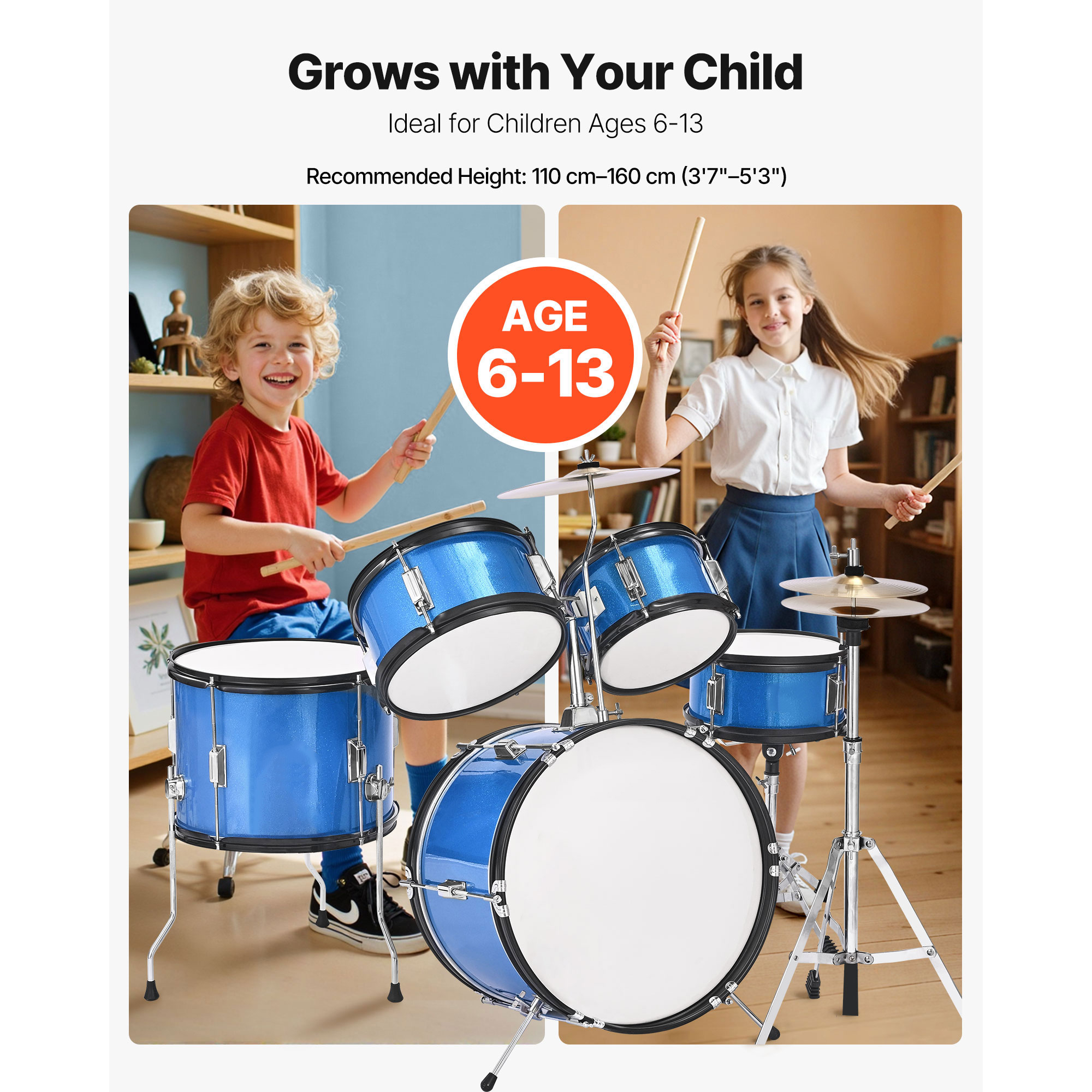 Kffkff 5-Piece Kids Drum Set 16 Inch Junior Kit Blue photo 2