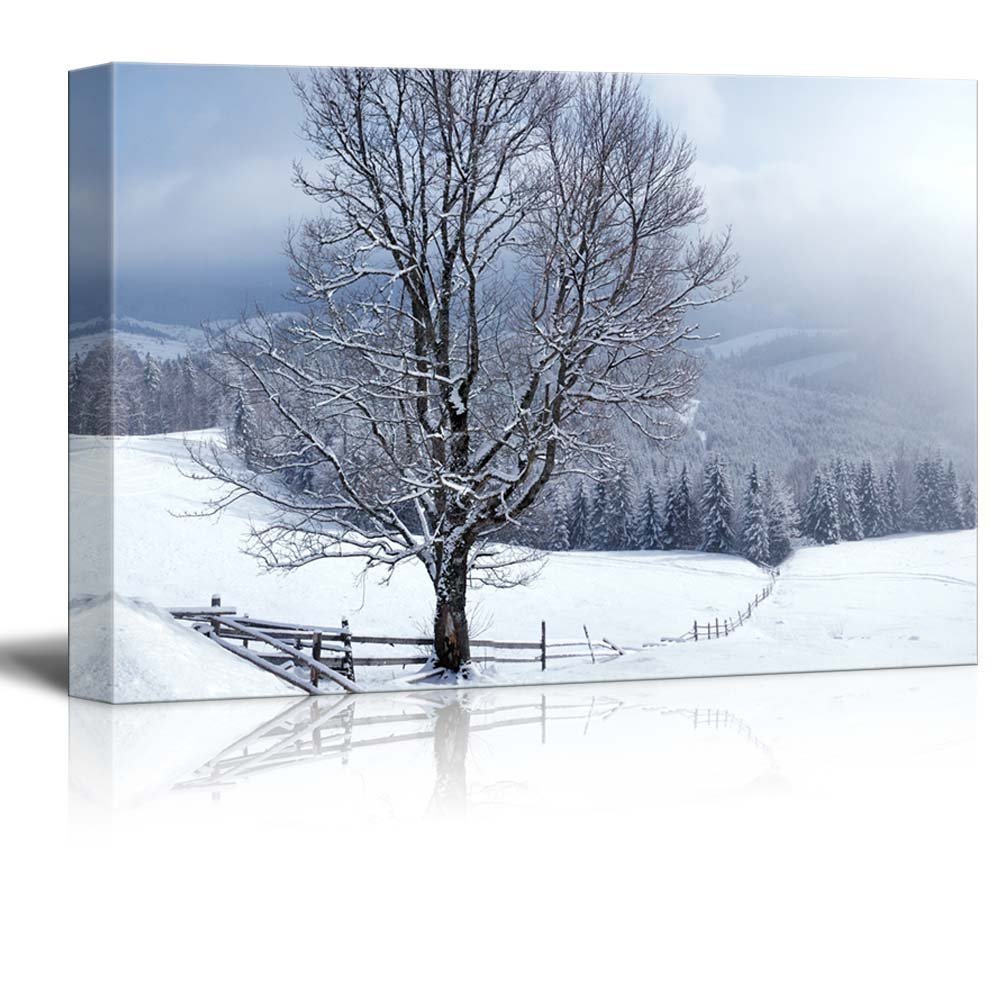 Canvas Prints Wall Art Beautiful Winter Landscape with Snow Covered