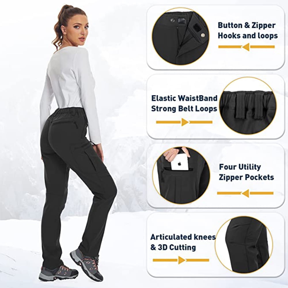Moosehill Womens Snow Ski Pants Fleece Lined Winter Hiking Outdoor Water Resistant Windproof Black M