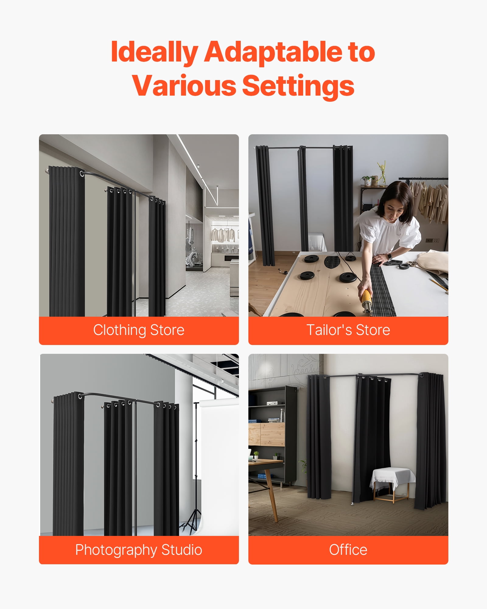 VEVOR Fitting Room, Portable Changing Room with Thick Polyester Curtains, Double Dressing Rooms with Partition Curtains, for Boutique, Mall, Studio, Tailor's Store & Office 79 x 39 x 79 in (Black)