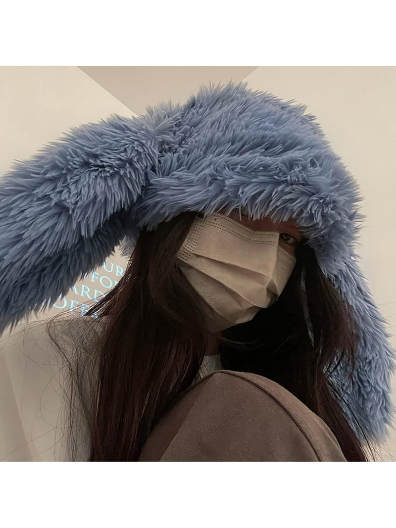 Municipal Y2K Fuzzy Bunny Hat for Women Cute Plush Beanie with