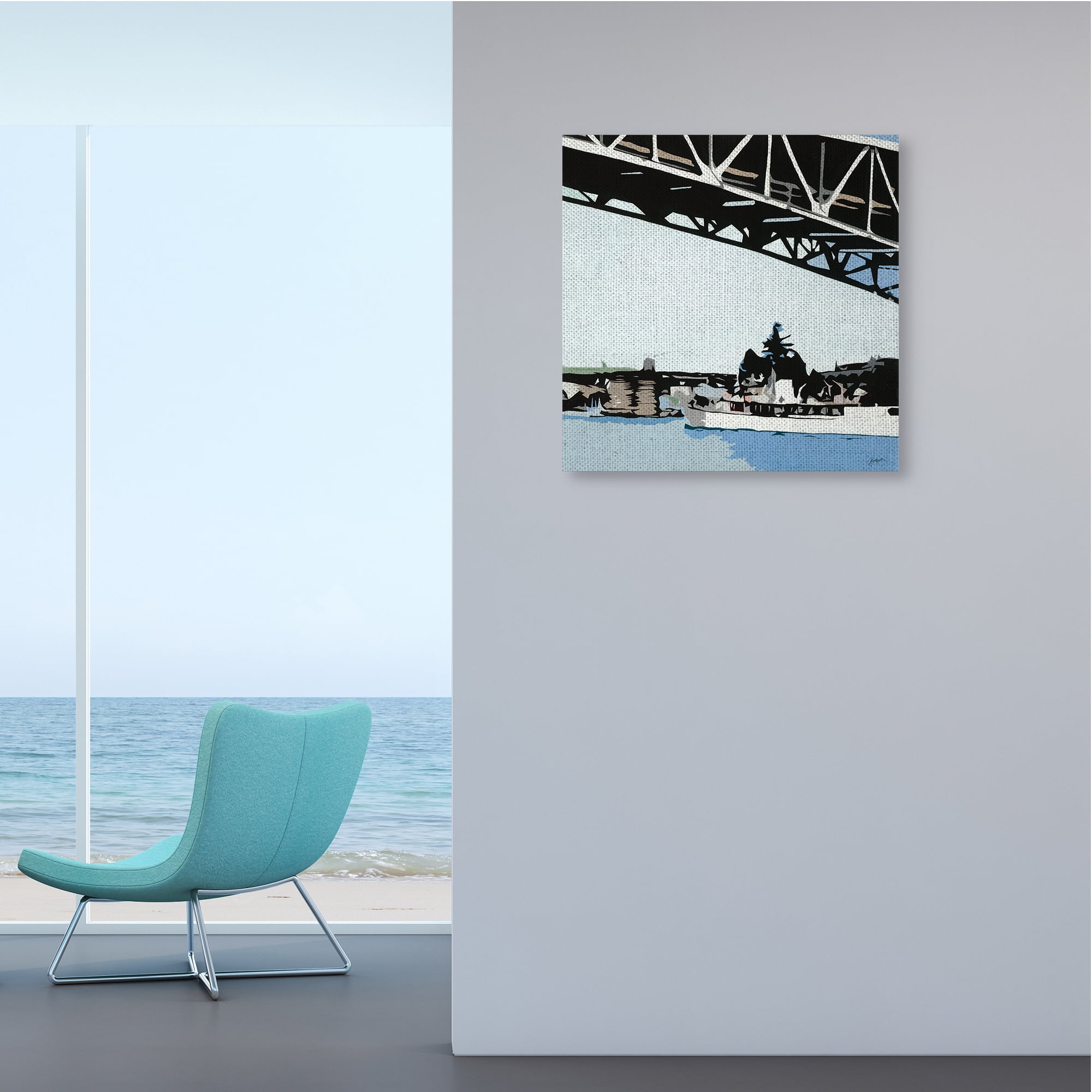 Stupell Industries Ship Passing Under Bridge Soft Edge Abstraction Nature Painting Gallery Wrapped Canvas Art Print Wall Art, 24 x 24