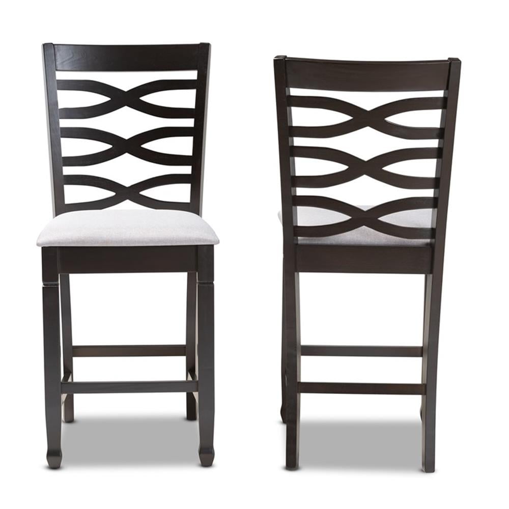 Baxton Studio Lanier Modern and Contemporary Gray Fabric Upholstered Espresso Brown Finished Wood Counter Height Pub Chair Set (Set of 2)