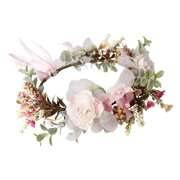 TELOLY Floral Halo Boho Flower Headband Floral Crown Headpiece Hair Wreath with Ribbon Wedding Party Prom Photos Festival