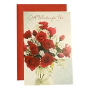 Valentine's Day Greeting Card for Loved Ones, Friends and Family - A Valentine for You - Metallic Lettering; Flowers
