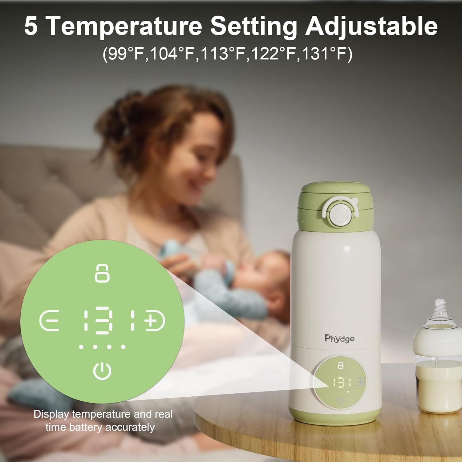 Portable Baby Bottle Warmer for Travel, 15oz Milk & Formula Warmer with Precise Temperature Control, Even Heating & Long Battery Life