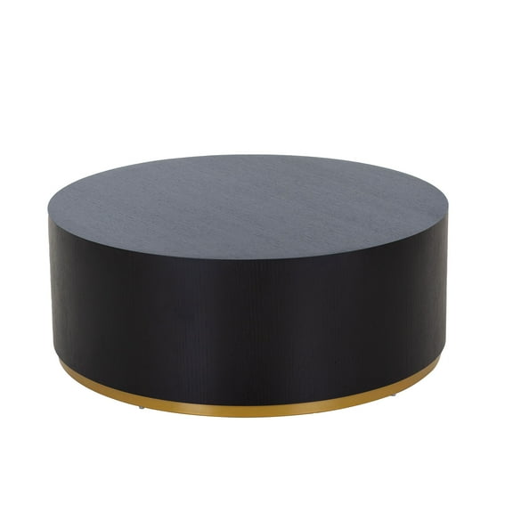 Kevinplus Black Coffee Table with Gold Rim Bottom End Table Round Wood Side Table for Living Room Bedroom
