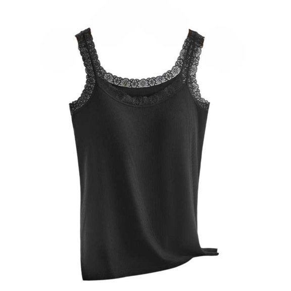 WAGUTH Womens Tank Tops Ribbed Lace Trim Camisole Crew Neck Sleeveless Casual Summer Layering Vest