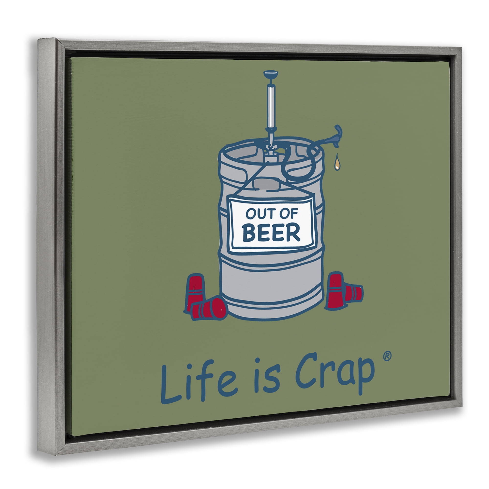 Stupell Industries Funny Empty Beer Keg Novelty & Humor Painting Gray Floater Framed Canvas Art Print Wall Art, 21 x 17