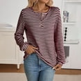 thumbnail image 2 of Maean Womens Striped Blouse Buttons Crewneck Knitted Casual Loose Pullover Long Sleeve Shirts Tops, 2 of 6