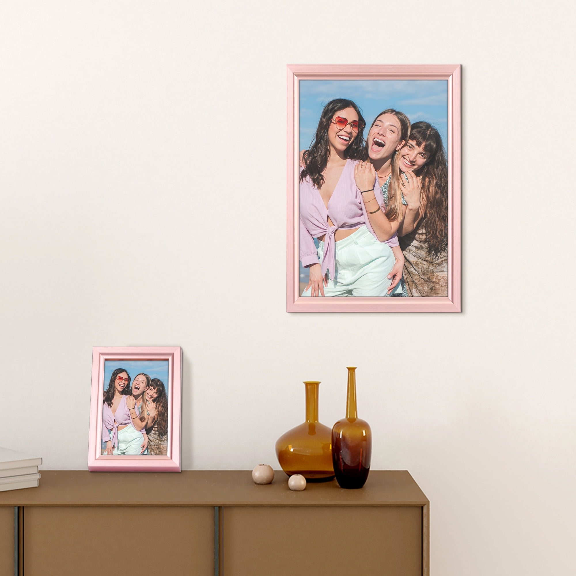 Unique Bargains Picture Frames Rectangle Photo Frame Display for Home Decor Pink 8x10"