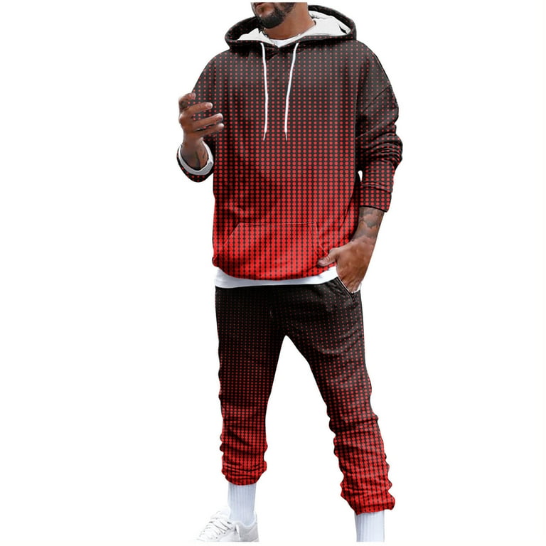 Red Tracksuit Men Jogger Suits 2 Piece Winter Hooded Tracksuits Long Sleeve  Full Zip Sports Set Red Warm Jacket Track Suit(Red,4XL)