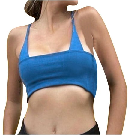 

pbnbp Ribbed Knit Crop Top Womens Casual Solid Sleeveless Strappy Basic Stretch Bustier Slim Fitted Workout Crop Cami Tops