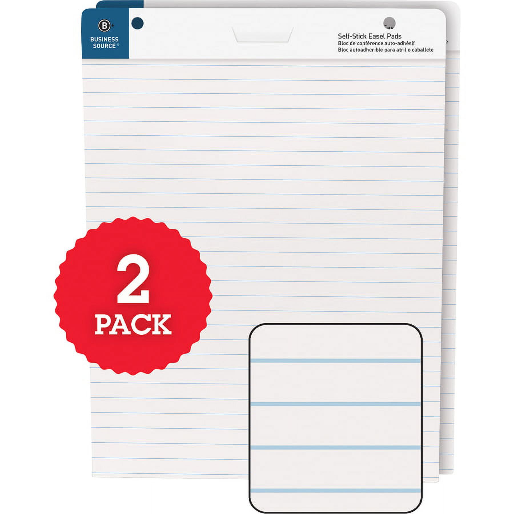 Business Source 25"x30" Lined Self-stick Easel Pads - 30 Sheets - 25" X 30" - White Paper - Cardboard Cover - Self-stick - 2 / Carton