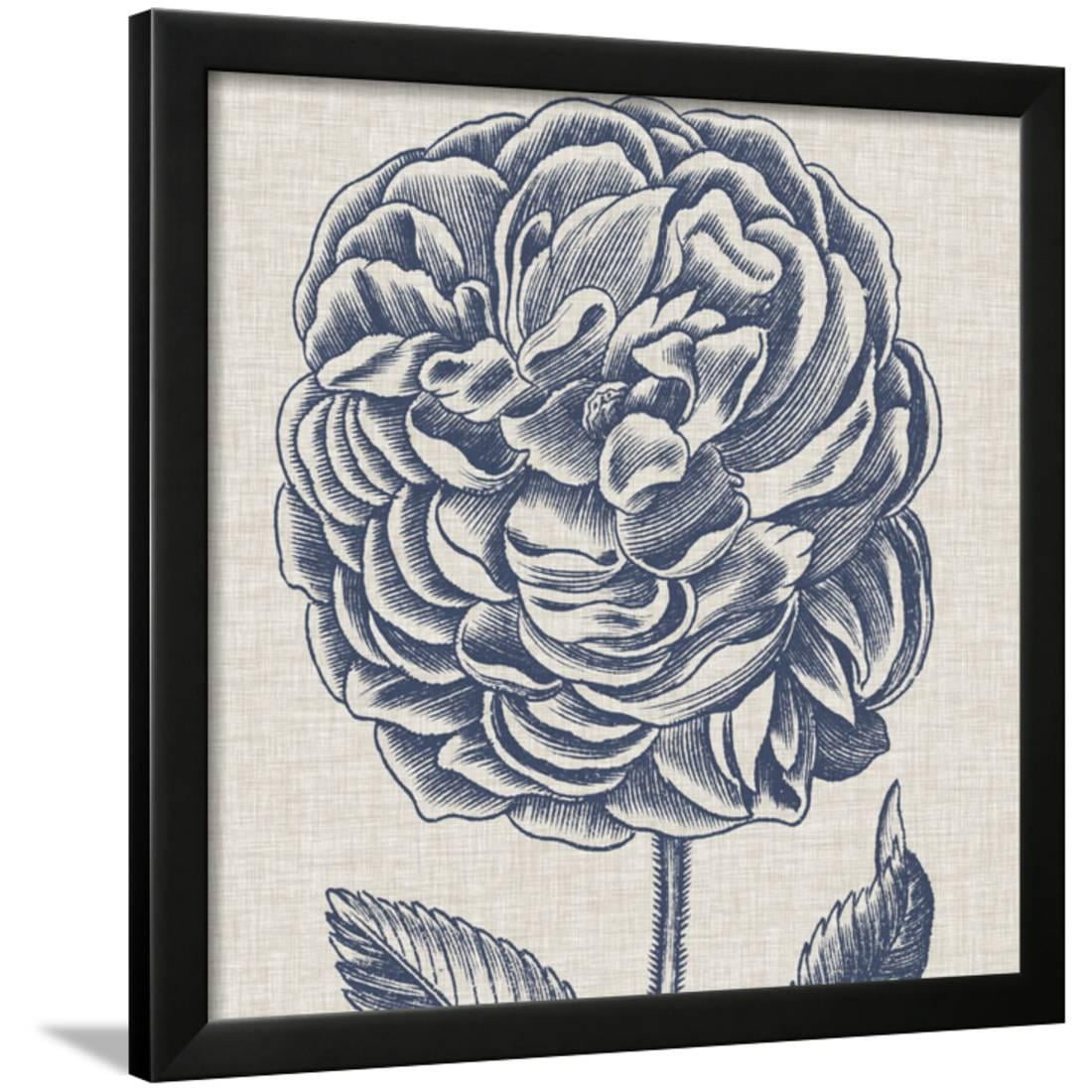 Indigo Floral on Linen V Framed Print Wall Art By Vision Studio