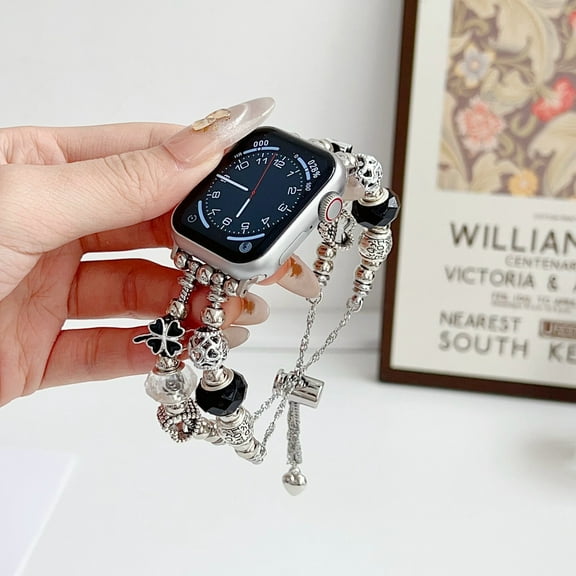 Dwitch Double Chain Bracelet Metal Band Compatible for Apple Watch 38/40/41/42mm(Series 10)Band, Fashion Bling Bracelet Strap for iWatch Series SE 10 9 8 7 6 5 4 3 2 1,Bracelet Strap for Women,Black