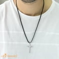 thumbnail image 2 of 555Jewelry Stainless Steel Waterproof Adjustable Black Cord Rope Unisex Cross Necklace, Silver, 2 of 8