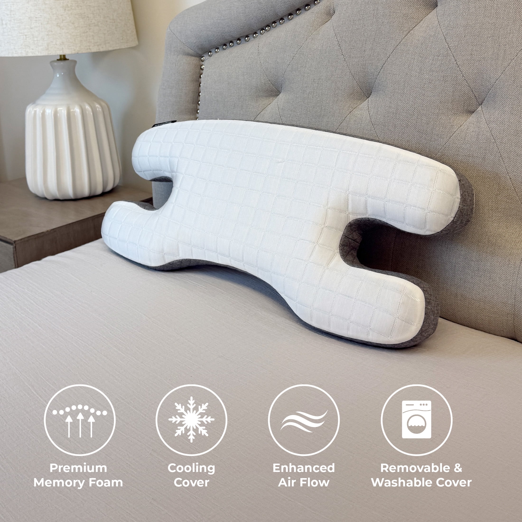Wondertech Ergonomic Memory Foam Facial Pressure Relief Beauty Pillow with Cooling Cover