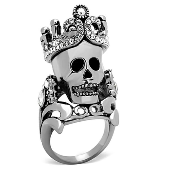 Luxe Jewelry Designs Women's Stainless Steel Skull Design Ring with Black Top Grade Crystal - Size 8