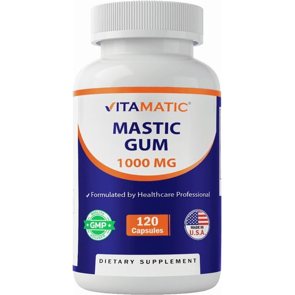 Vitamatic Mastic Gum 1000mg per Serving 120 Capsules - Promotes Digestive, Oral & liver health