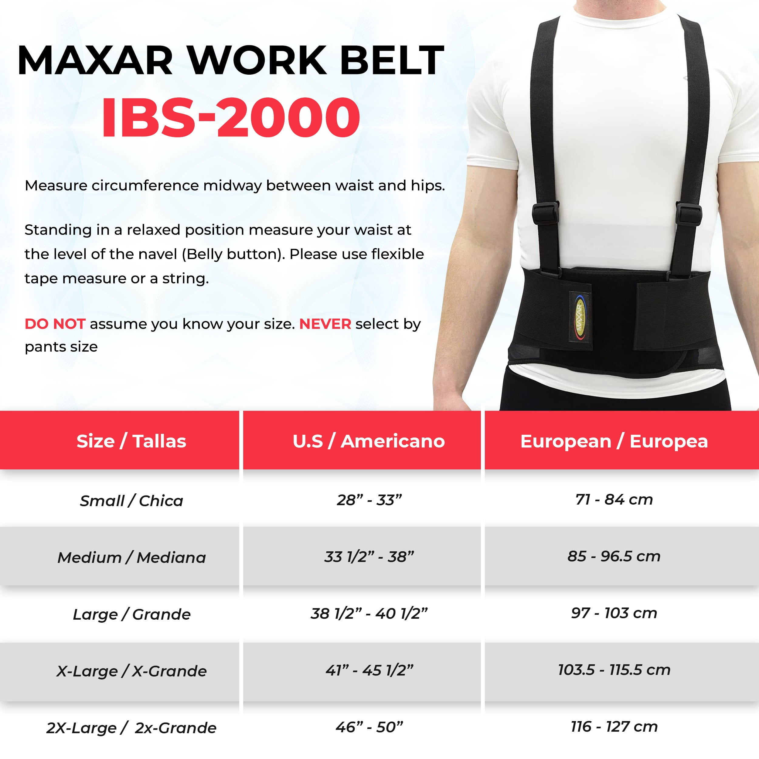 MAXAR Work Belt, Industrial Lumbosacral Support Back Brace (Standard with Suspenders)