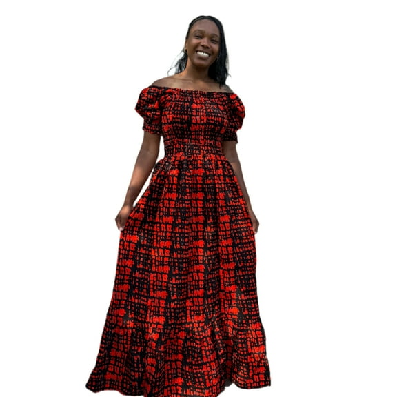 Afro American Outfits A-Line Dressy African Print Ankara Crew Neck Short Sleeve Long Dress, Women's 8-20