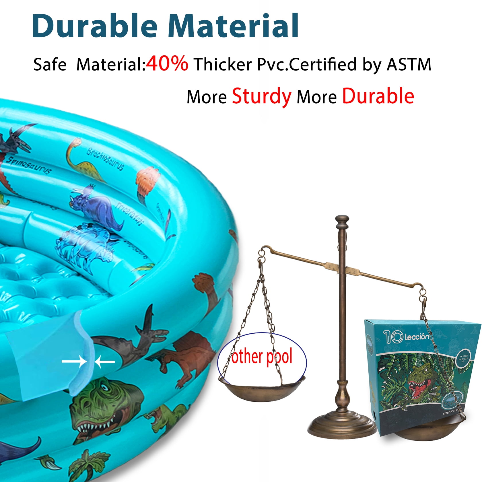 10Leccion Inflatable Kids Pool, Dinosaur Swimming Pool for Toddler, Round Baby Pool(48"*12"), Baby Pool