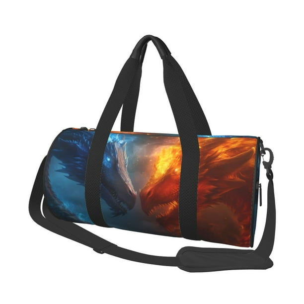 Easygdp Red And Blue Fire Dragon E Bolsa de Viaje, Bolsa de Mano, Bolsa de Gimnasio, Bolsa de Equipaje para Viaje