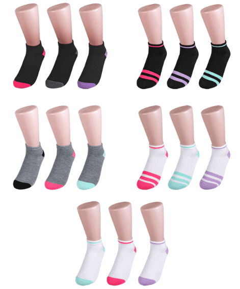 Set of 5-Juncture Ladies Low Cut Sports Socks (3 Pair Packs) Total 15 Pairs-Assorted Colors-Athletic Socks Women Athletic Socks Low Cut Athletic Socks Size 8-12