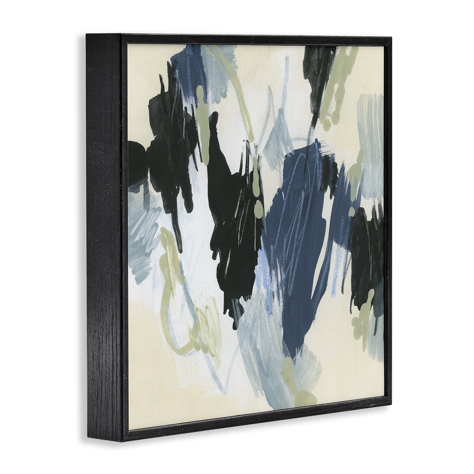 Stupell Industries Blue & Neutral Abstraction Abstract Painting Black Framed Art Print Wall Art, 12 x 12