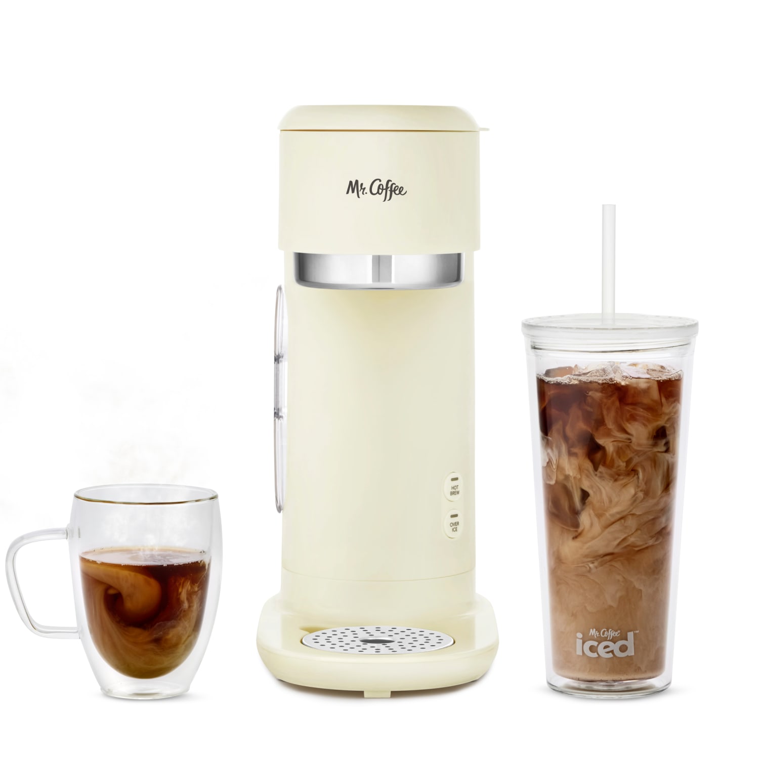Mr. Coffee Single-Serve Iced and Hot Coffee Maker with Reusable Tumbler and Reusable Coffee Filter, Cannoli Cream