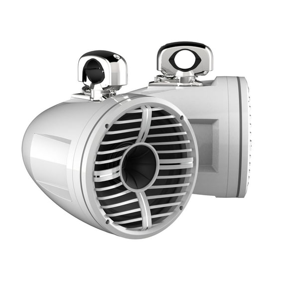 Wet Sounds REV 10 HD 10" Horn Loaded Compression Driver Tower Speakers with XW Grills & Stainless Swivel Clamps, 300 Watts RMS, White, Pair