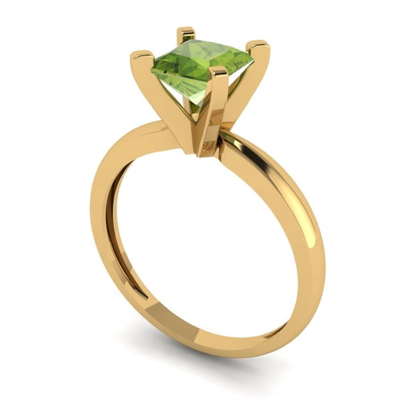 1ct princess cut green natural peridot 14k yellow gold Bridal Wedding Engagement Promise Anniversary Ring for Women size 4.5